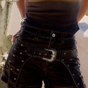 12th Tribe Renegade Washed Black Vegan Leather Holster Shorts Size SS